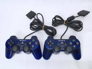 PS2　コントローラー２台 ミッドナイトブルー スケルトン　デュアルショック２ SCPH-10010　動作確認済
