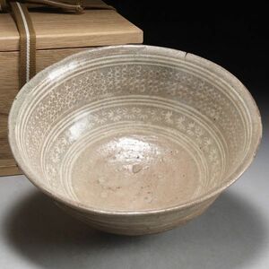 X415. 時代朝鮮美術 高麗 三島手 茶碗 合箱 / 陶器陶芸古美術抹茶碗
