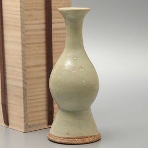 X605. 古美術品 古琉球 青磁 花器 徳利 高さ18cm 合箱 / 陶器陶芸古美術時代花瓶花生