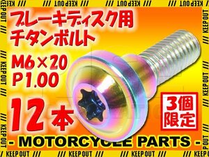 ★セール メール便OK！ M6×20 P1.00 チタンボルト ブレーキディスクボルト 12本 6mm 20mm ピッチ1.0 ヤマハ FJR1300A FZS1000フェザー