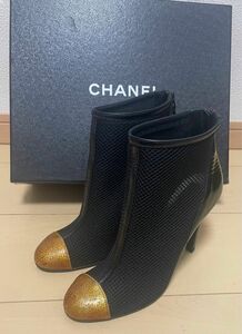 完売レア　CHANEL シャネル　バイカラーメッシュブーティー　ショートブーツ　ゴールド金具　メッシュブーツ