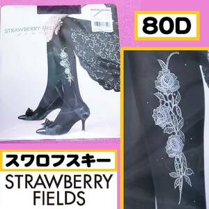 【定価2,100円】匿名★同梱歓迎【ZZ】★strawberry-fields ローズレース 80デニール スワロフスキー タイツ ストッキング パンスト M-L