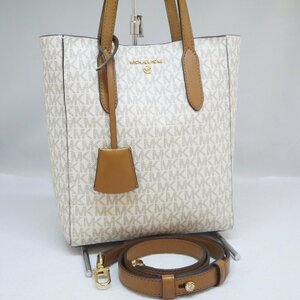 USED品・保管品 MICHAEL KORS マイケルコース 30T1G5ST0B シンクレア ショッパー 2wayトートバッグ PVC×レザー ホワイト系 ゴールド金具