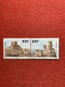 中国切手　未使用　1996年/1996ー8T/古代建築/2種連刷/サンマリノとのジョイント発行