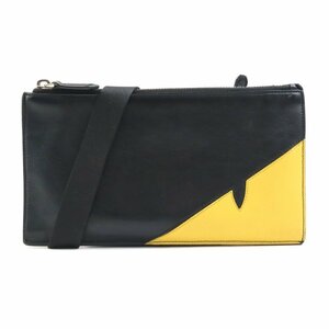 フェンディ FENDI ショルダーバッグ モンスター レザー/キャンバス ブラック/イエロー e57766a