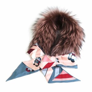 フェンディ FENDI スカーフ ティペット シルク/ファー ピンク/マルチカラー e57924a