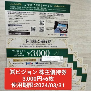 ㈱ビジョン株主優待券です。GLOBAL WiFi の国内・海外のWi-Fiやポケトーク、GoProのレンタル等に使用可能です。使用期限は2024年3月まで。