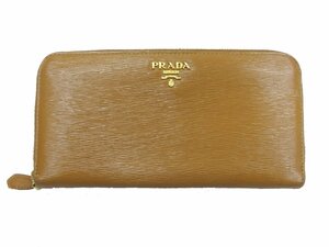 プラダ PRADA ラウンドファスナー 長財布 ブラウン レザー ラウンドショップ LAMPOファスナー