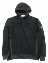 17AW ストーンアイランド STONE ISLAND テリー ガーメント フード 切替 パーカー フリース Lサイズ ブラック ロゴパッチ 国内正規 ナイロン_画像8