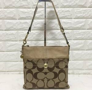 no19826 COACH コーチ 11696 シグネチャー キャンバス レザー 斜め掛けショルダー バッグ ポシェット ☆