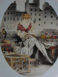 Art hand Auction Louis Icart, Bird seller, Rare limited edition art book, New frame included, y321, Painting, Oil painting, Portraits