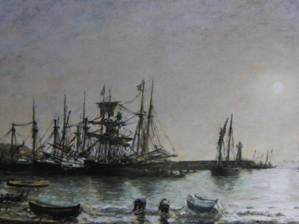 Eugene Boudin, PORTRIEUX, BATEAUX A COUNTRY OF DANCING, Overseas edition, extremely rare, raisonné, New frame included, y321, Painting, Oil painting, Nature, Landscape painting