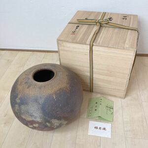 (885Y) 鈴木勝詞　備前大壷　備前焼大作　幅約31cm 保証品