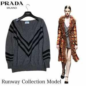 定価30万 PRADA プラダ Vネックニット レディース ランウェイコレクションモデル 『繊維の王様カシミヤ素材』36 S イタリア製 極美品 