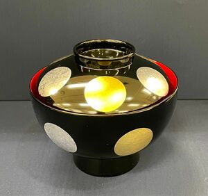 越前漆器■越前塗　雑煮椀　黒内朱　日月★国産★本漆手塗り【新品】