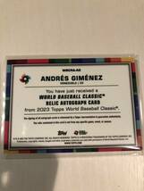 2023 Topps World Baseball Classic Andrs Gimnez WBC Autograph Relics アンドレス・ヒメネス 94/99 WBC_画像2