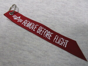 送料込み！ALPHA INDUSTRIES 赤リボン「REMOVE BEFORE FLIHT」（アルファミリタリーフライトジャケットキーホルダーMA-1N-3BL-2BB-15CB-3）