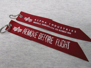 送料込み！ALPHA INDUSTRIES 赤リボンｘ2本「REMOVE BEFORE FLIHT」（アルファミリタリーフライトジャケットキーホルダーMA-1N-3BL-2BB-15C