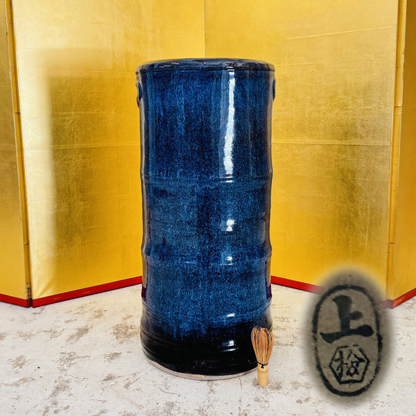 希少 青海鼠釉 火鉢 瓶掛 手炙り唐物 施釉陶 なまこ 高さ62cm 幅38cm 睡蓮鉢 金魚鉢 メダカ入