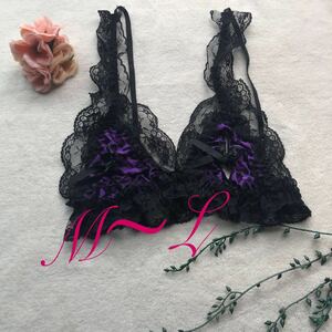 新品　誘惑　セクシー　豹柄　オープン　パープル　リボン　sexy 三角ブラ　ブラジャー　綺麗　スケスケ　ランジェリー