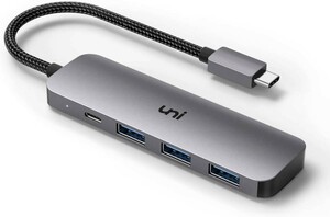 USB Cハブ、uni 4-in-1 USB Cアダプター 3つのUSB 3.0ポート付き 100W USB-C PD充電ポート USB Type C USB 3.0 ハブアダプター V62