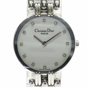 1円スタート 稼動品 Christian Dior クリスチャン ディオール バギラ D44-120 クォーツ QZ 12P ダイヤ レディース 腕時計 ホワイト文字盤