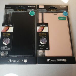 2色セット iPhone XR 手帳型ケース サイドマグネット ストラップ付属 ピンクベージュ ブラック 01181240