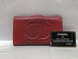 CHANEL シャネル キャビアスキン レザーウォレット ギャランティ付き 長財布 ヴィンテージ レッド