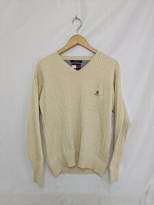 90s TOMMY HILFIGER トミーフィルフィガー Vネックコットンニット フラッグタグ サイズM クリーム