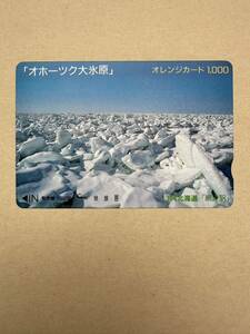 ☆JR北海道☆1穴☆超美品 駅限定『網走駅』「オホーツク大氷原」使用済 1000円オレンジカード レトロ アンティーク ビィンテージ 平成