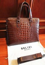 最高級逸品20万◆イタリア・ミラノ発*BOLINI/ボリニ・最上級牛革・クロコダイル*ビジネスバック/ブリーフケース・茶色_画像3