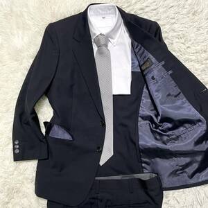 極美品◎ エルメネジルドゼニア Ermenegildo Zegna スーツ セットアップ 2B ウール100% M相当 ジャケット メンズ 1 黒色 ブラック 裏地柄