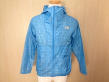 b244◆THE NORTH FACE ウインドシェル ジップアップ フーディー◆ザ・ノースフェイス XS/85 男性 グラフチェック 水色 ゆうパケット発送_画像1