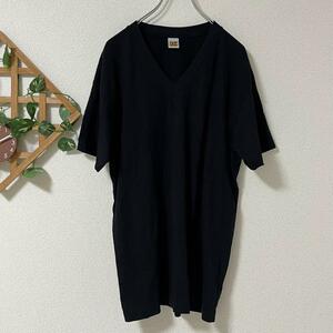 メンズ　カットソー(LL)Tシャツ 半袖　シンプル　ブラック　Vネック
