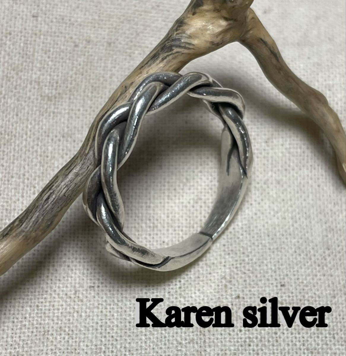 R59t-37Sau4B Geflochtener Karen-Silberring, handgefertigt, handgefertigt, Knotenkette, japanischer Ring, gedreht, Ubi 2k, Ring, Silber, Nr. 13~