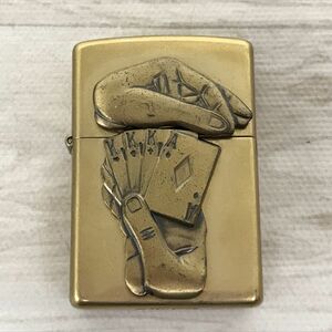 送料185円 ジッポー ZIPPO オイルライター トリックトランプ フルハウス ゴールドカラー 1999年製[C0597]