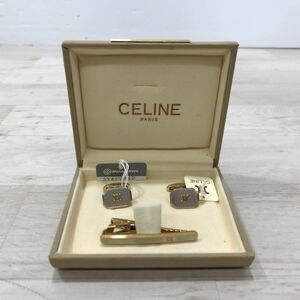 CELINE セリーヌ マカダム柄 カフリンクス カフスボタン ネクタイピン セット[C0873]