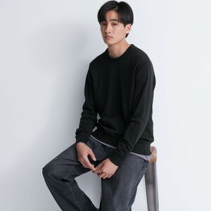 UNIQLO エクストラファインメリノクルーネックセーター Lサイズ ブラック 黒 2023年モデル