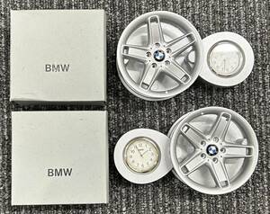 ●　BMW　アナログクォーツクロック　ホイール型　置き時計　オリジナル　ノベルティ　卓上時計　2点　おまとめ