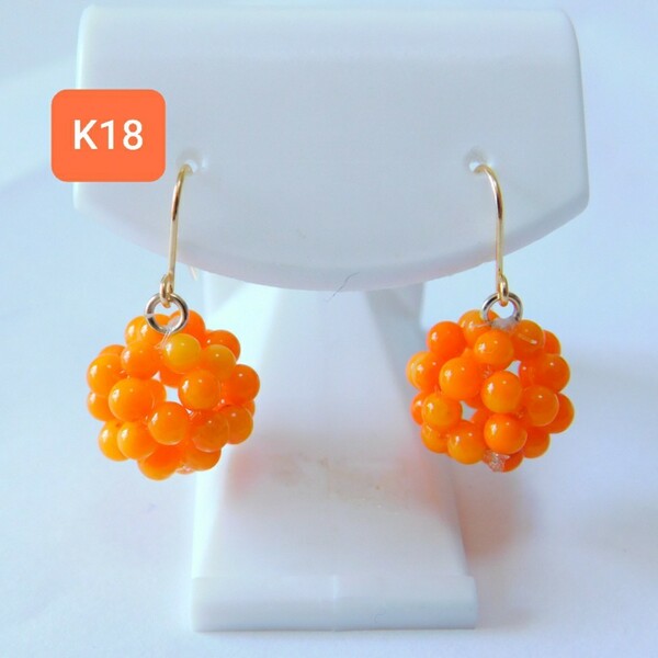 K18オレンジサンゴ フックピアス