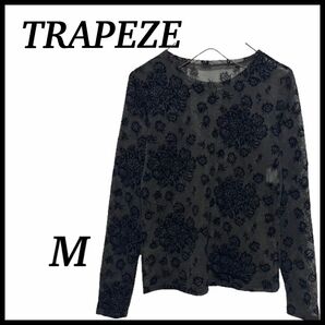 TRAPEZE ブラウス カットソー 花柄 黒 M 透け感 古着