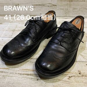 BRAWN’S ブラウンズ サイズ41（26.0cm相当）VERO CUOIO 本革 ブラック 黒　イタリア製