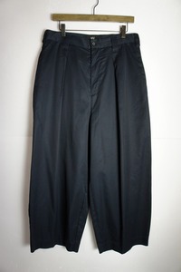 22SS VU ヴウ knee wide pants ワイド シルエット タック パンツ コットン 高密度バーバリー ギャバジン生地 S22-P12 ネイビー紺1207N▲