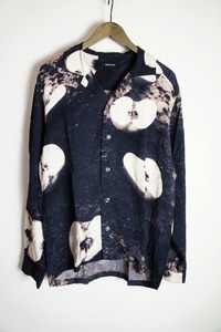 美品19SS CHRISTIAN DADAクリスチャン ダダ ARAKI OPEN COLLAR SHIRT 荒木経惟アラーキー 長袖 シャツ レーヨン CDM-19S-0209 紺122O▲