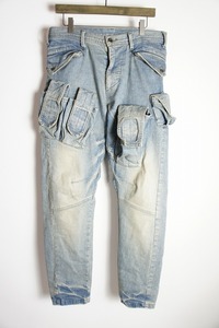 美品21SS JULIUSユリウス Denim Cargo Pants デニム カーゴ パンツ 11.5oz STRETCHストレッチ 727PAM7-ID 青122O▲