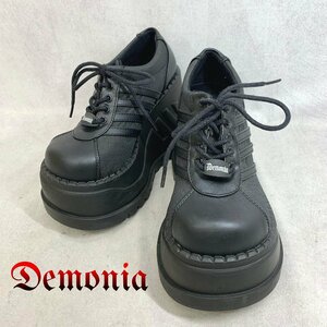 美品 DEMONIA デモニア STOMP-08 ライン ウェッジ 厚底 ブーツ スニーカー シューズ 黒 ブラック 約24cm レディース WOMEN'S 靴