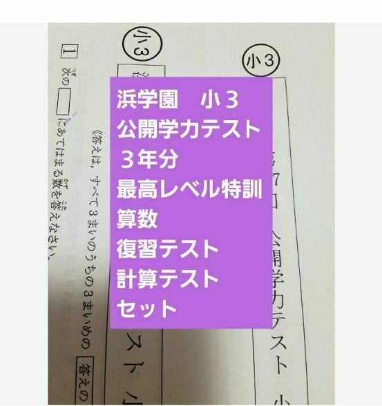 浜学園　小３　公開学力テスト　３年分　最高レベル特訓　算数　復習テスト　計算テスト　セット