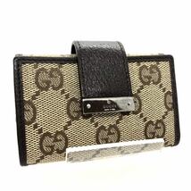 ■極美品■GUCCI グッチ　GGキャンバス×レザー 6連キーケース　ロゴプレート　イタリア製　刻印あり　ベージュ×ブラウン　シルバー金具_画像1