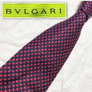 ■希少セッテピエゲ■BVLGARI ブルガリ ネクタイ スクエア ドット 総柄  シルク100% イタリア製 レッド系の画像1