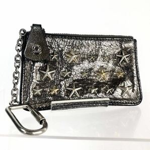 JIMMY CHOO ジミーチュウ NANCY ナンシー スタースタッズ キーケース コインケース イタリア製 タグあり レザー ダークシルバーの画像1